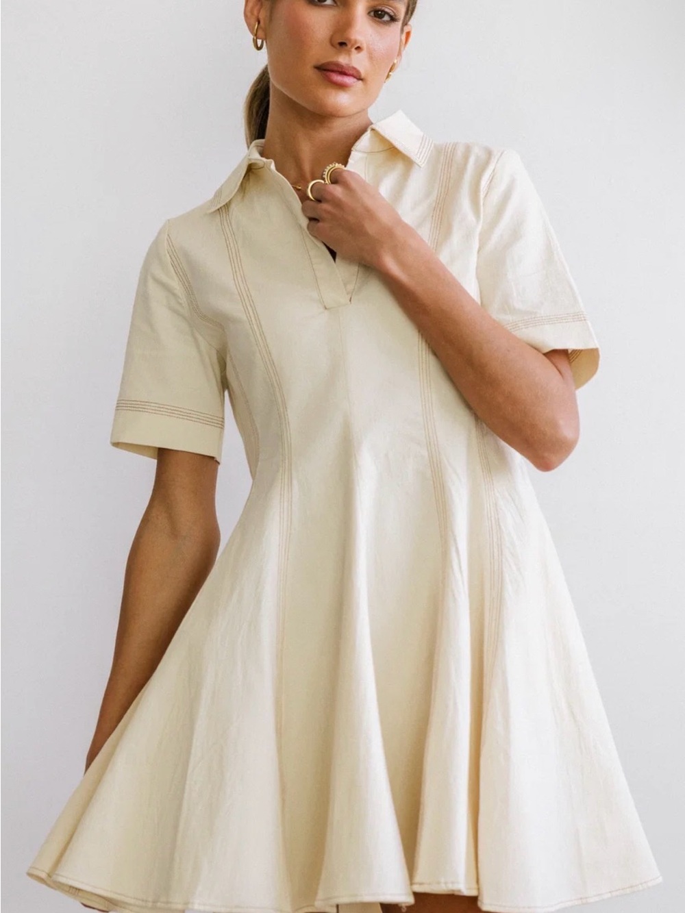 Heyson Emma Collared Cream Short-Sleeve Fit & Flare Dress